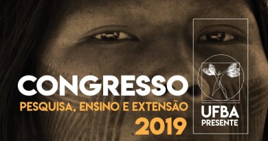 O texto Congresso Pesquisa, Ensino e Extensão 2019 aparece em cima da fotografia de um índio.