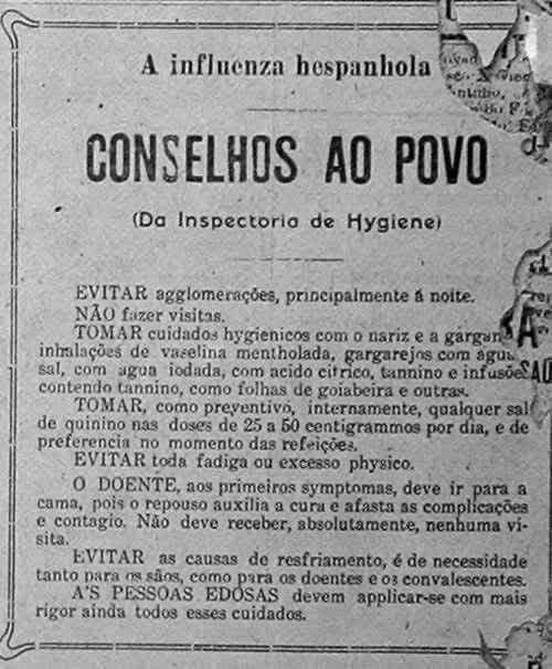 Recomendações da Inspetoria de Higiene à população, durante a “gripe espanhola” (1919)