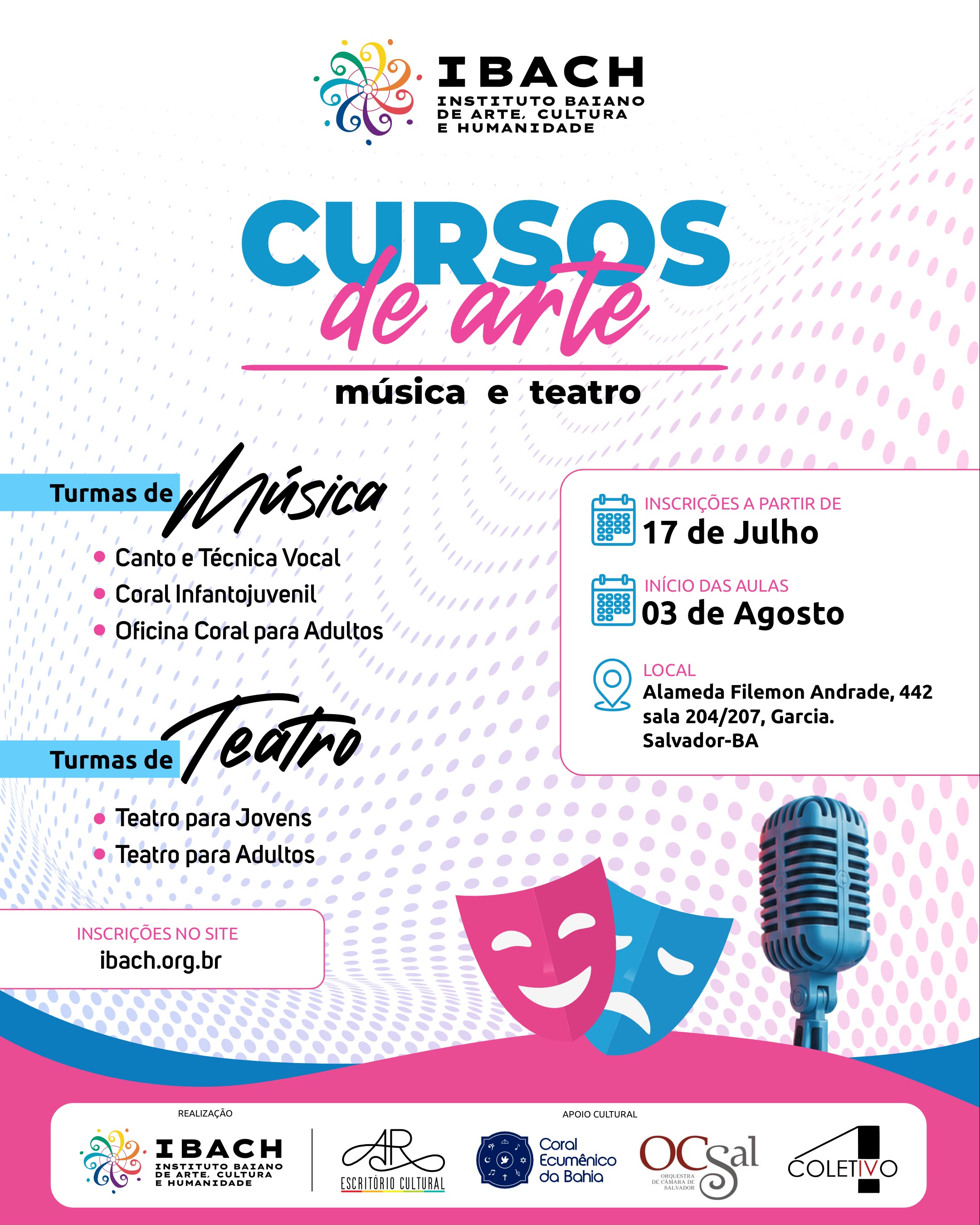 Instituto Baiano de Arte, Cultura e Humanidade (IBACH) lança cursos de artes para diversas idades